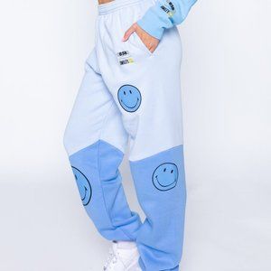 BRAND NEW By Samii Ryan Blue Smiley Tonal Sweatpants Size Large